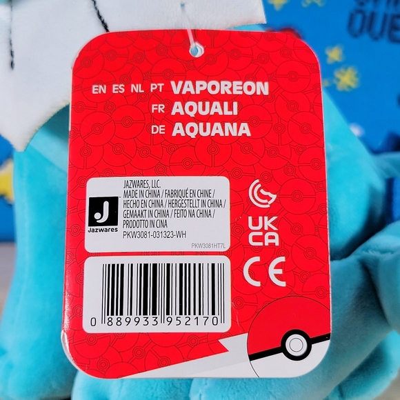 Jazwares Pokemon Vaporeon 8" UltraSoft Video Game Collectible Toy Plush NWT - Picture 8 of 8